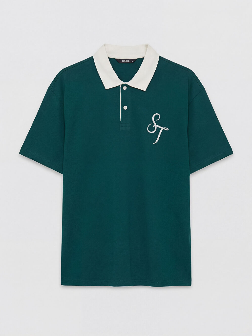 Yeşil Rahat Fit Nakışlı Polo Yaka Erkek Tişört-4