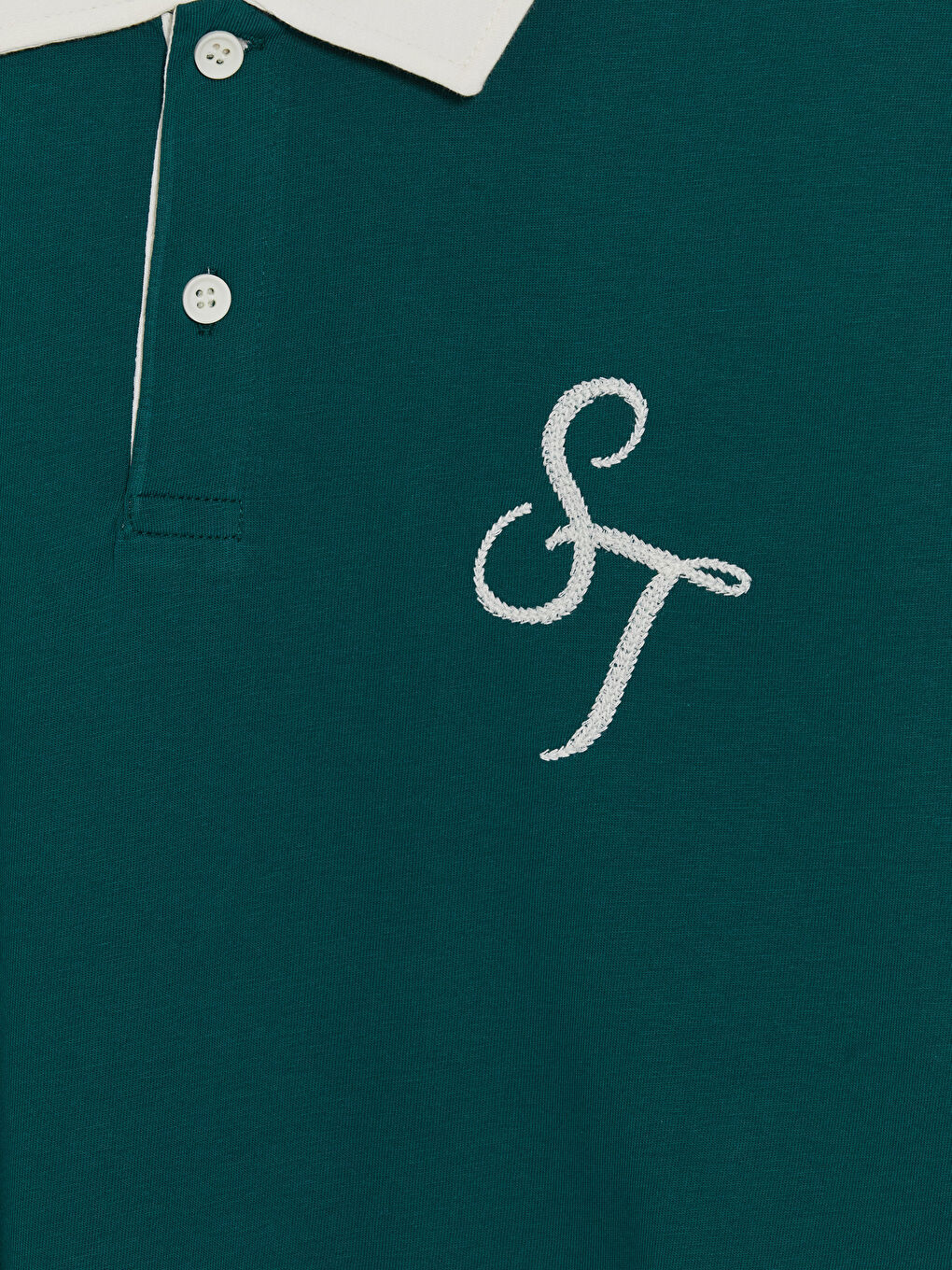 Yeşil Rahat Fit Nakışlı Polo Yaka Erkek Tişört-6