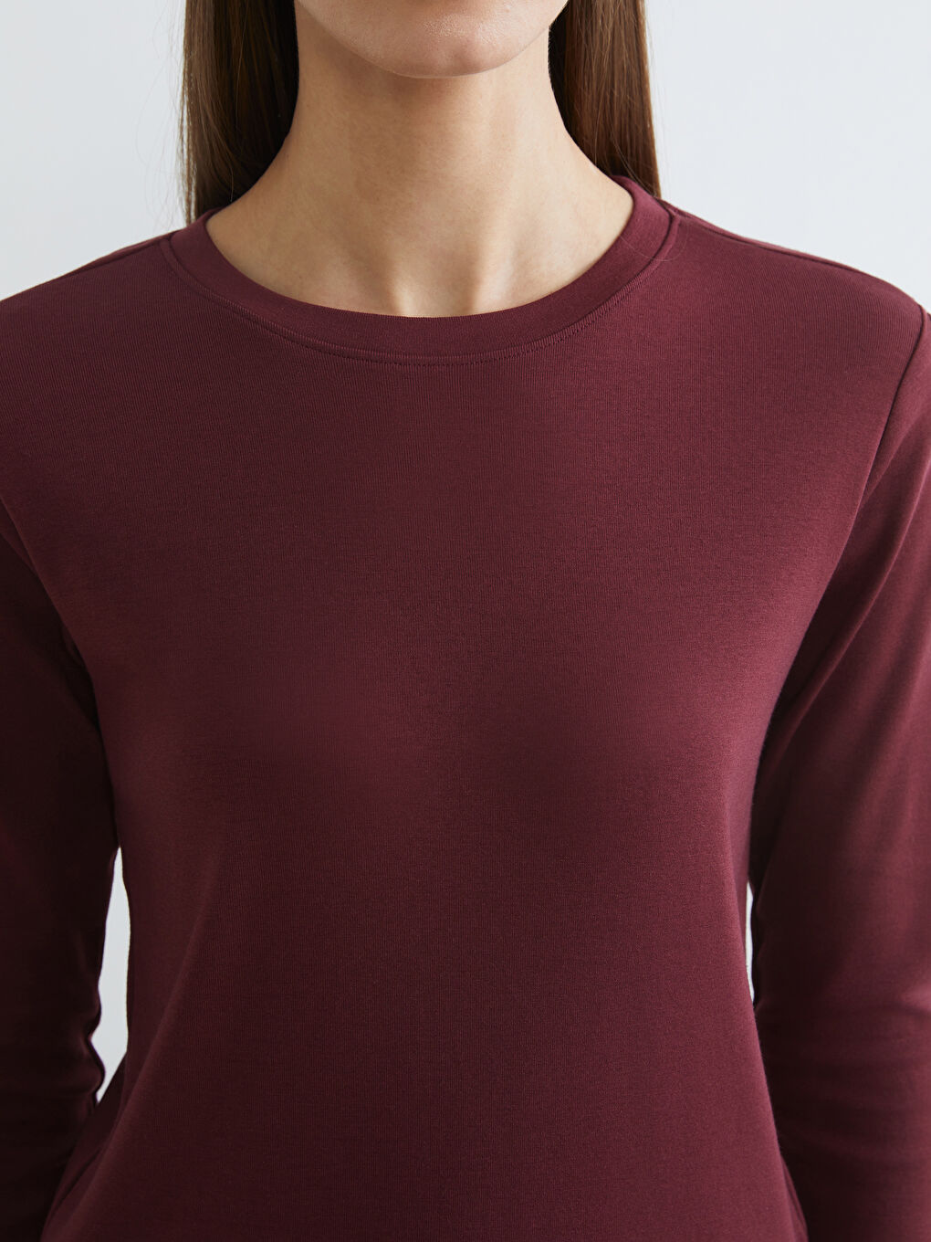 Bordo Bisiklet Yaka Kadın Tişört-2