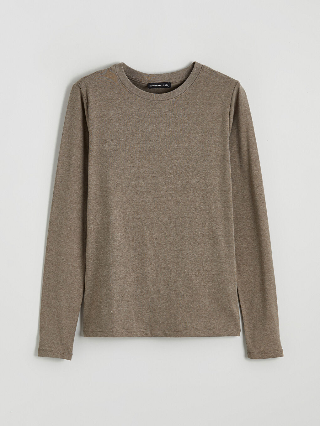 Bej Bisiklet Yaka Kadın Tişört-4