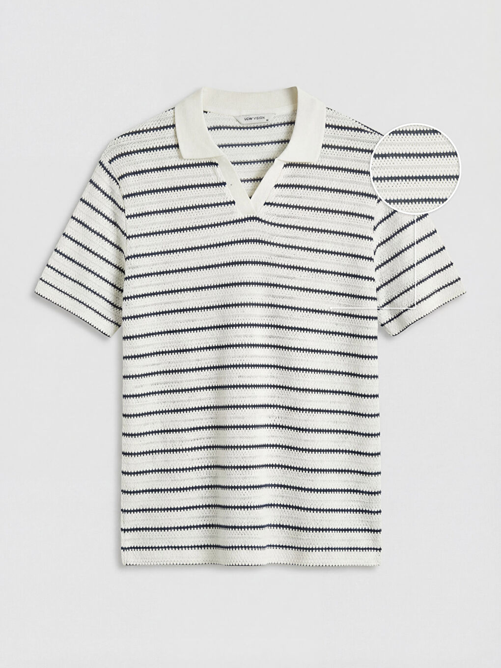 Lacivert Polo Yaka Çizgili Triko Erkek Tişört-3