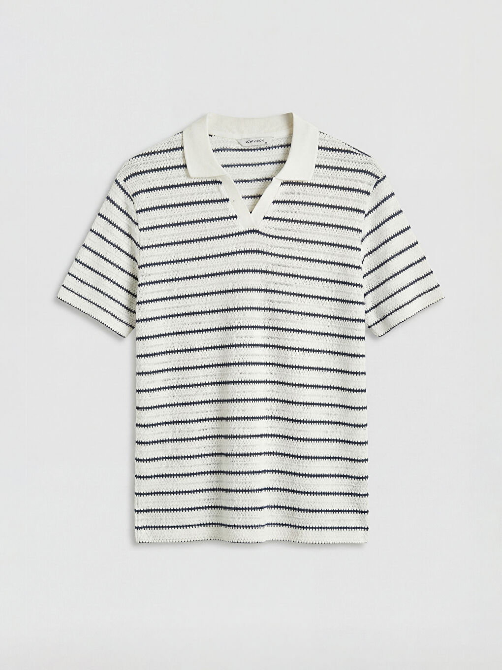 T-shirt triko me shirita me jakë polo për meshkuj-3