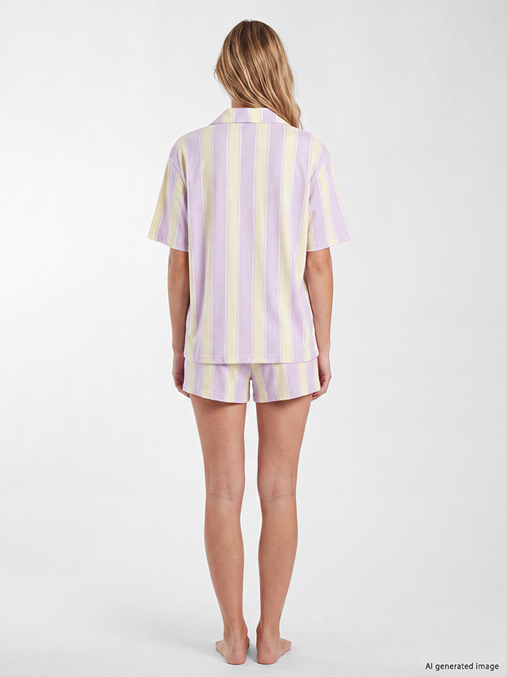 Collared Neck Striped Women's Pyjamas Set-3