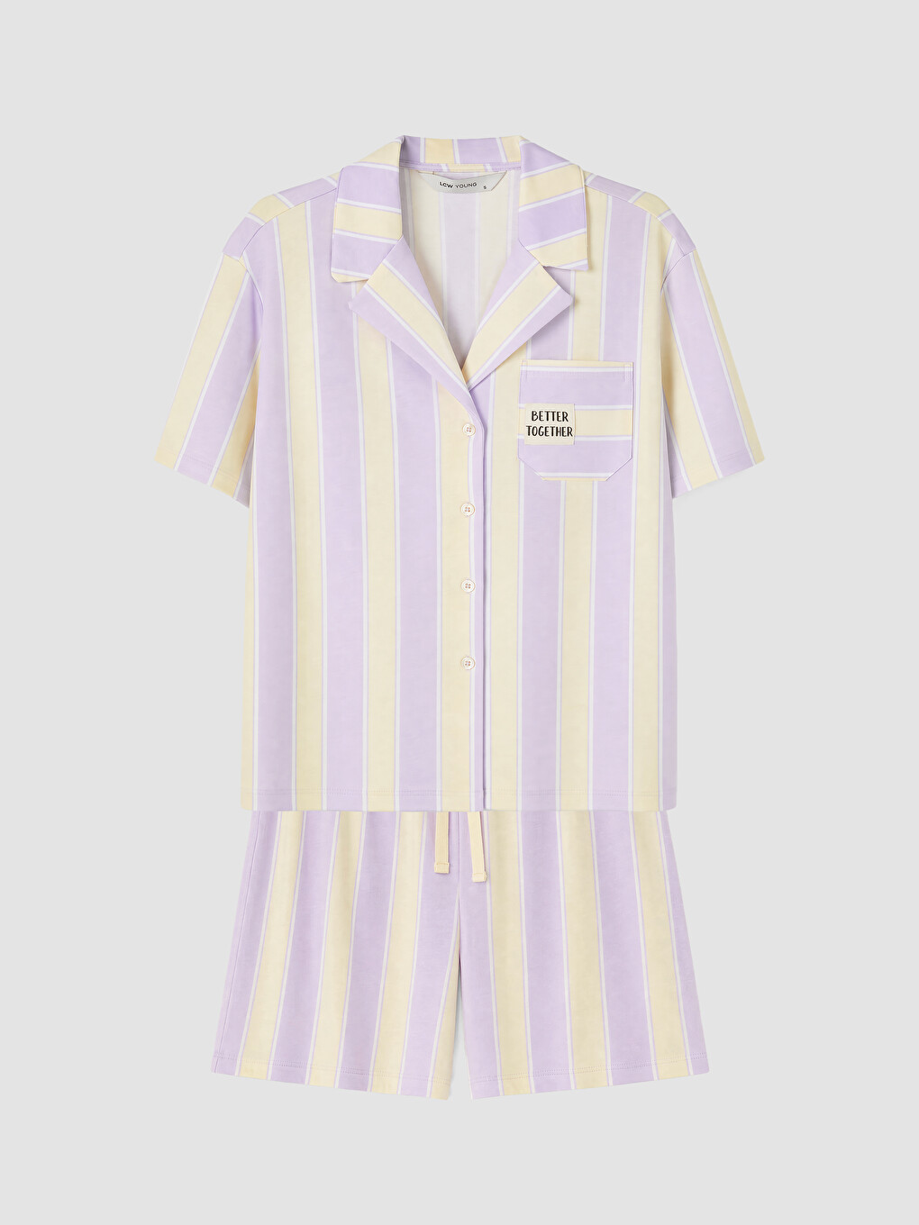 Lila Gömlek Yaka Çizgili Kadın Pijama Takımı-4