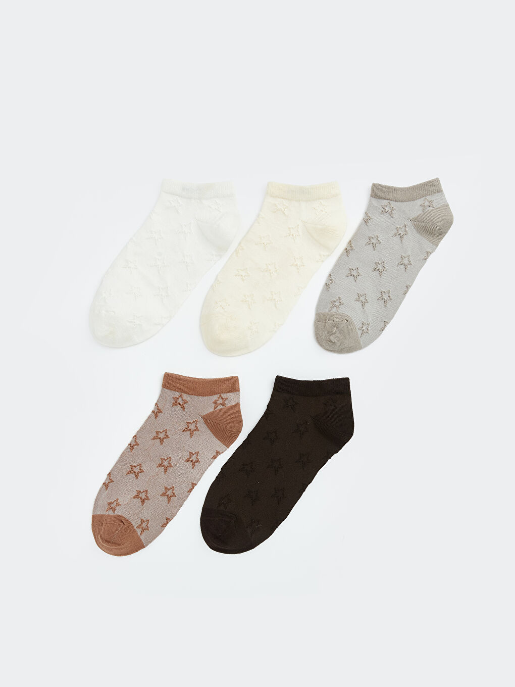 Ekru Yıldız Desenli Kadın Patik Çorap 5'li