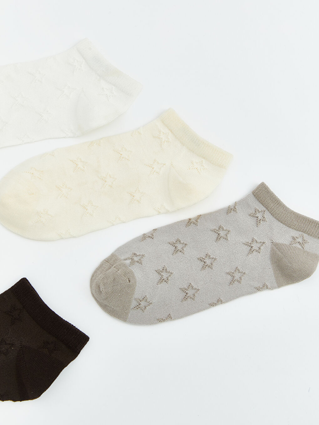 Ekru Yıldız Desenli Kadın Patik Çorap 5'li-1