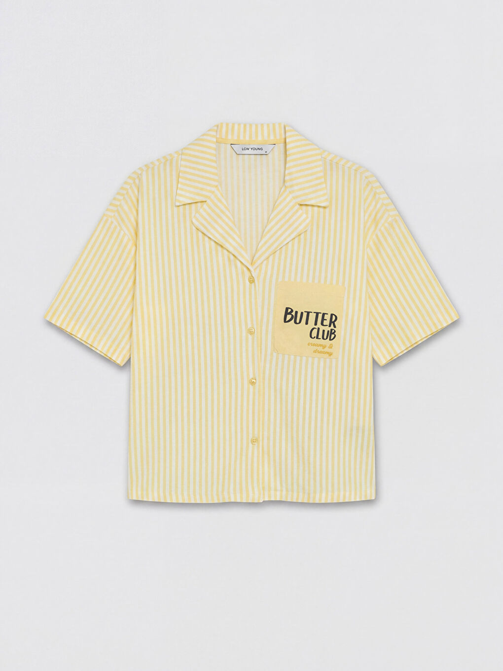 Sarı Gömlek Yaka Baskılı Kadın Pijama Üst