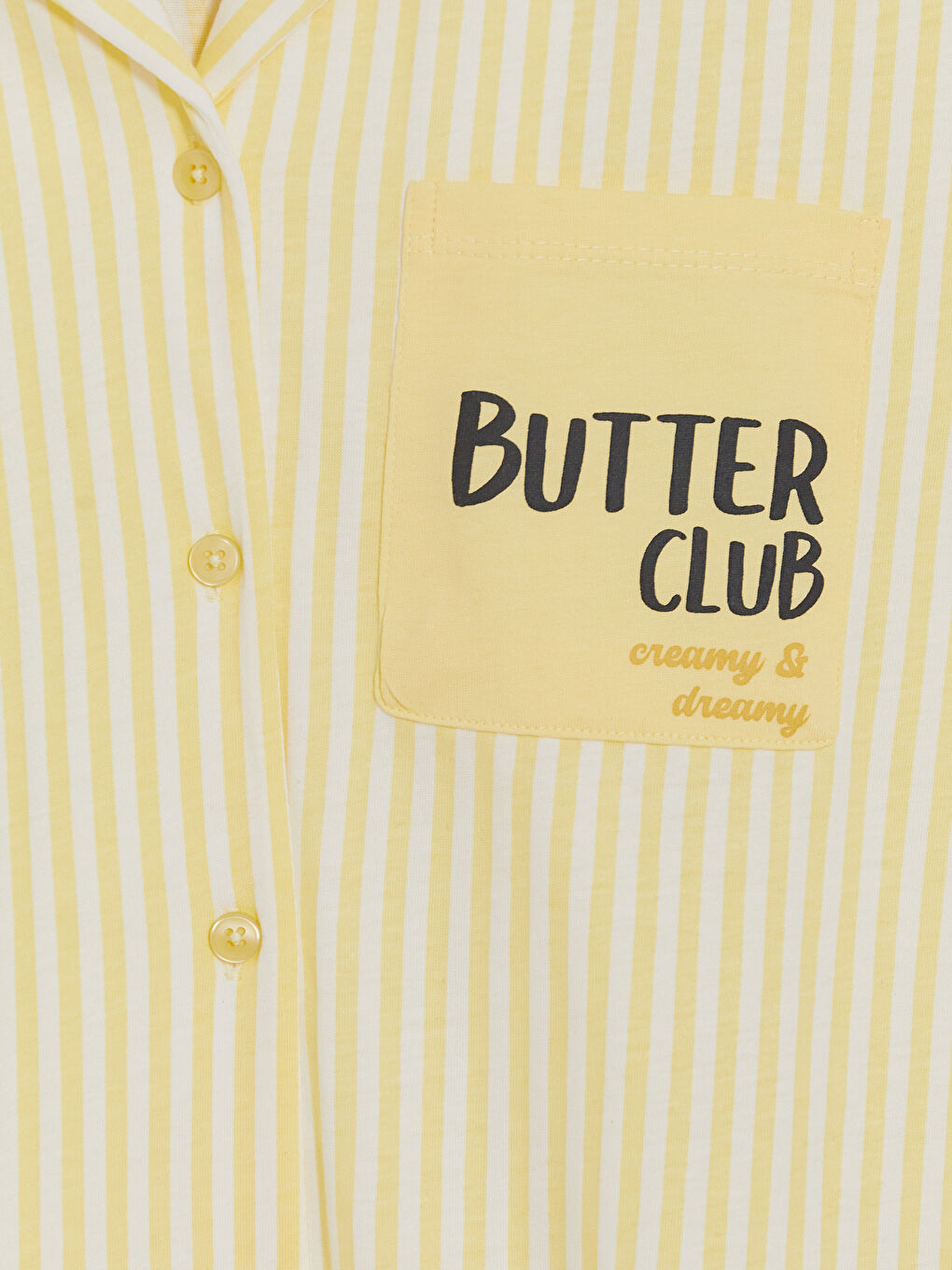 Sarı Gömlek Yaka Çizgili Kadın Pijama Takımı-5