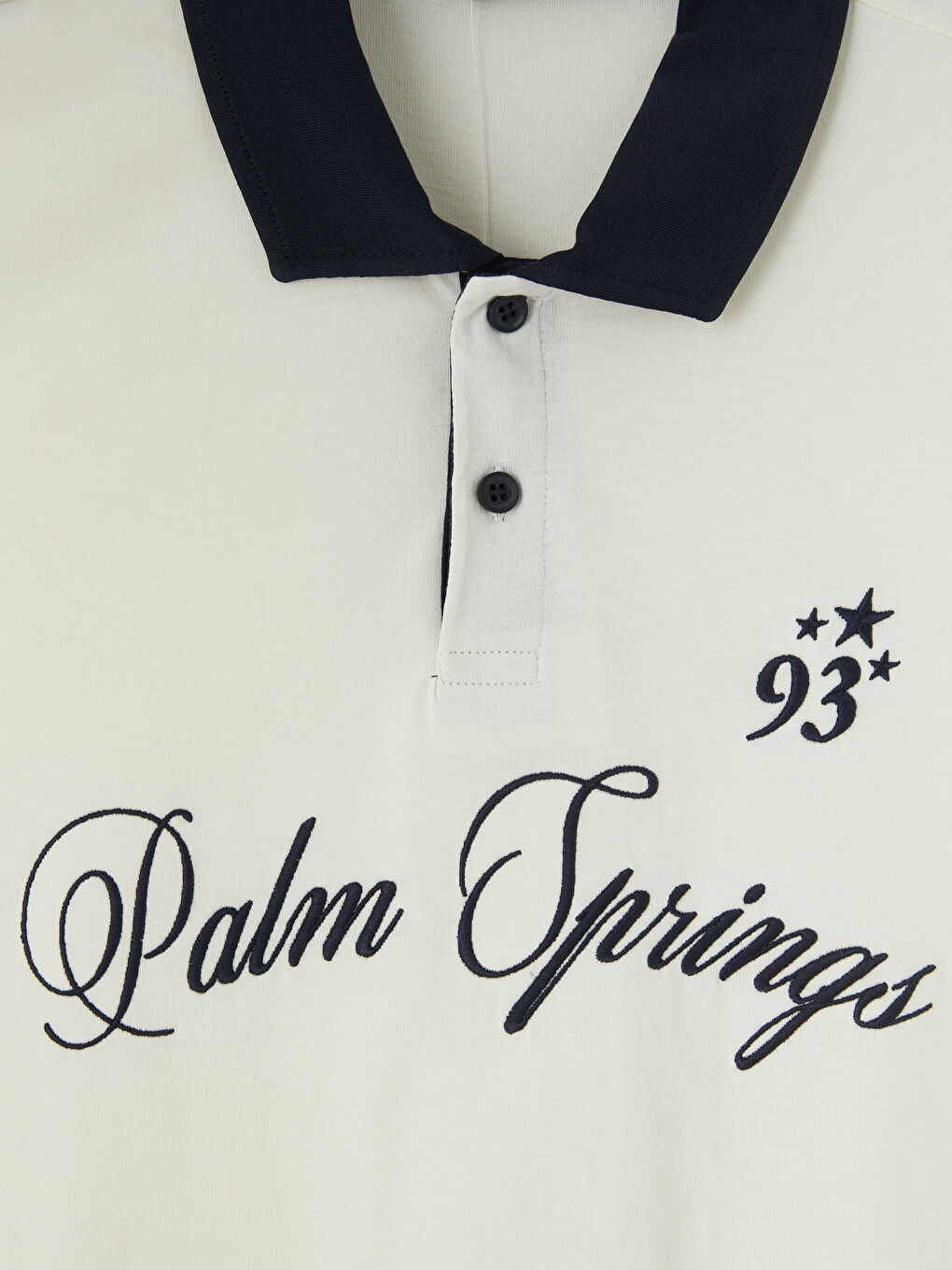 Ekru Polo Yaka Nakışlı Erkek Tişört-2