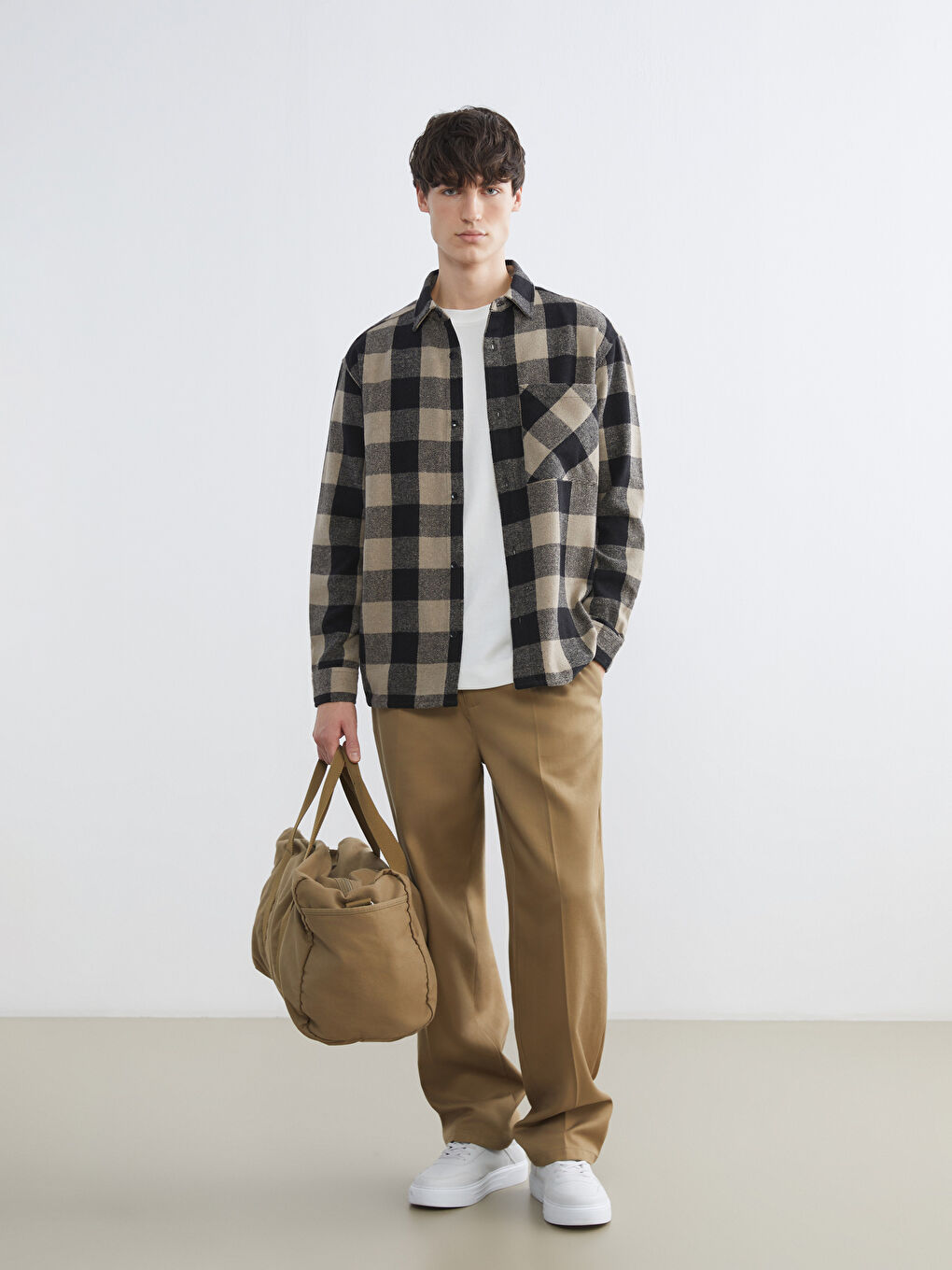 Relaxed Fit Long Sleeve Plaid Men's Flannel Shirt-1