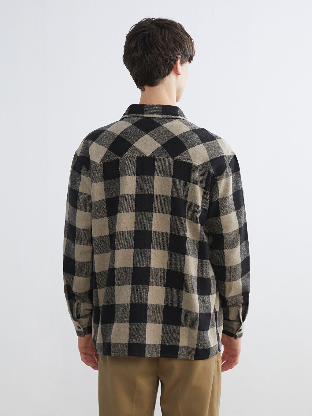 Relaxed Fit Long Sleeve Plaid Men's Flannel Shirt-3