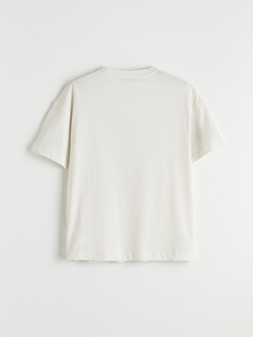 Gri Bisiklet Yaka Baskılı Oversize Kadın Tişört-4