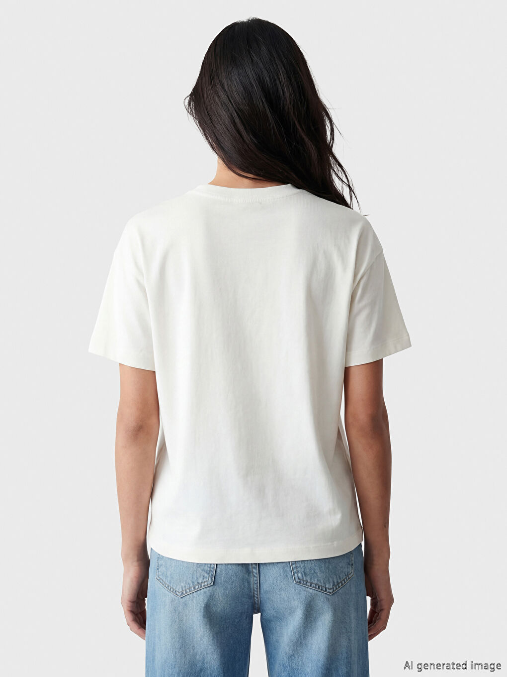 Gri Bisiklet Yaka Baskılı Oversize Kadın Tişört-2