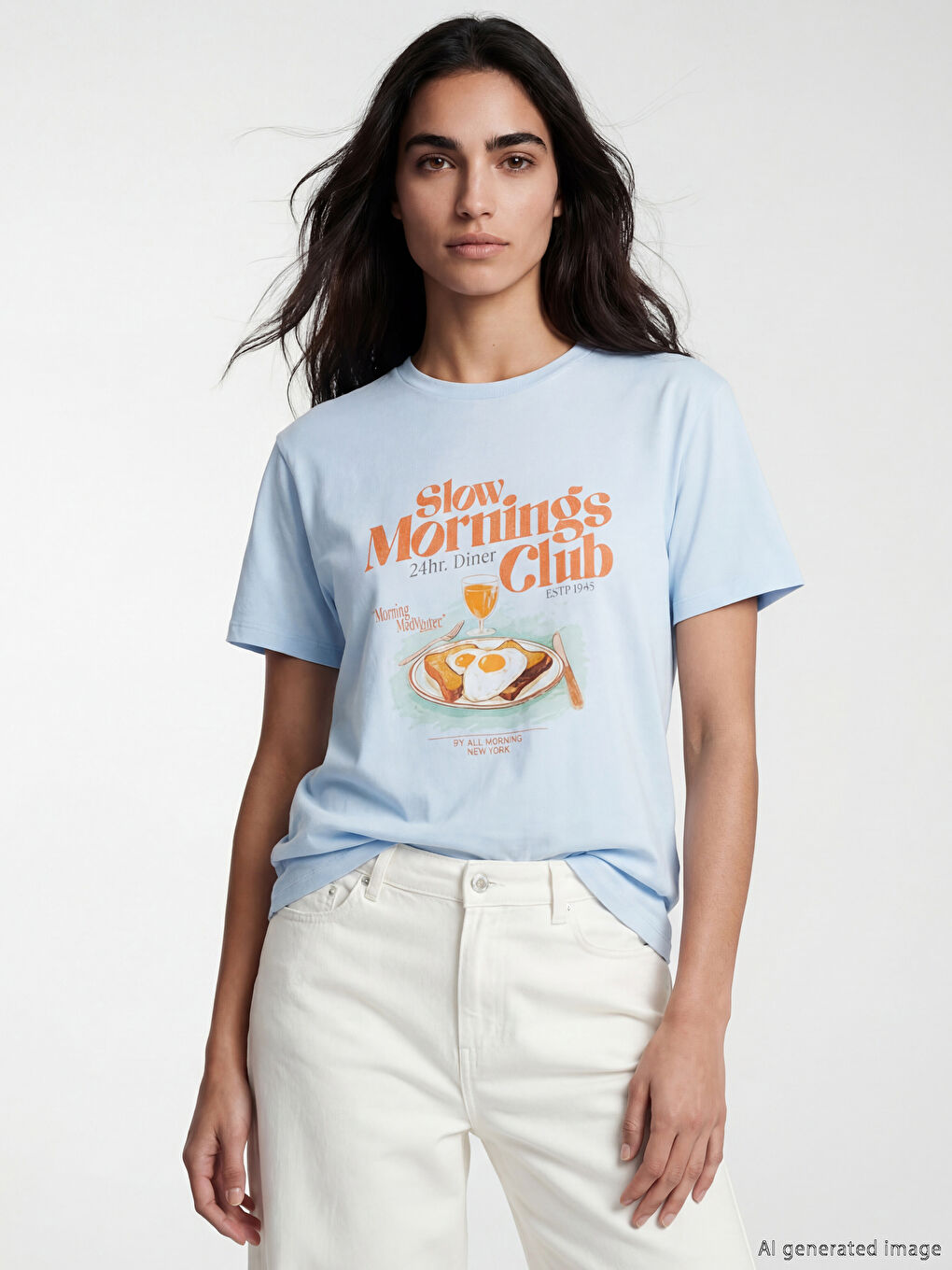 Mavi Bisiklet Yaka Baskılı Kadın Tişört