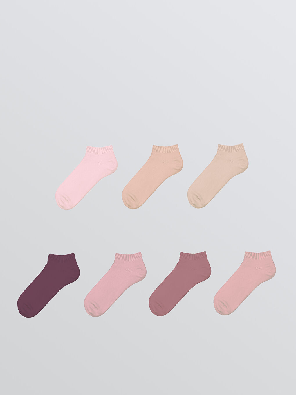 Pembe Kadın Düz Patik Çorap 7'li