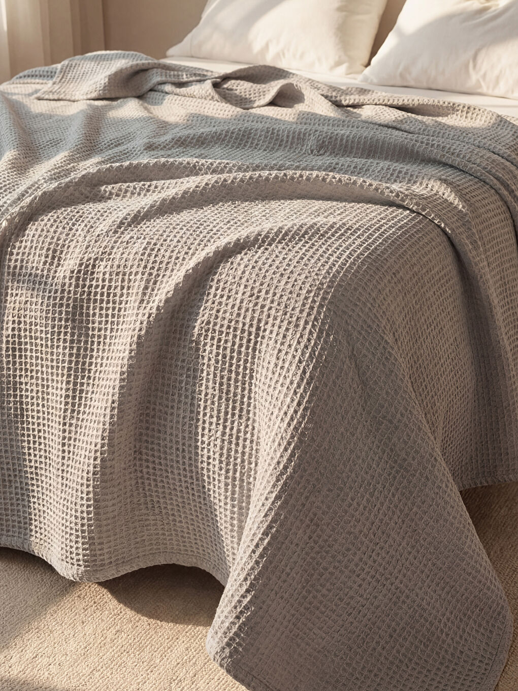 Gri Desenli Çift Kişilik Pamuklu Pike