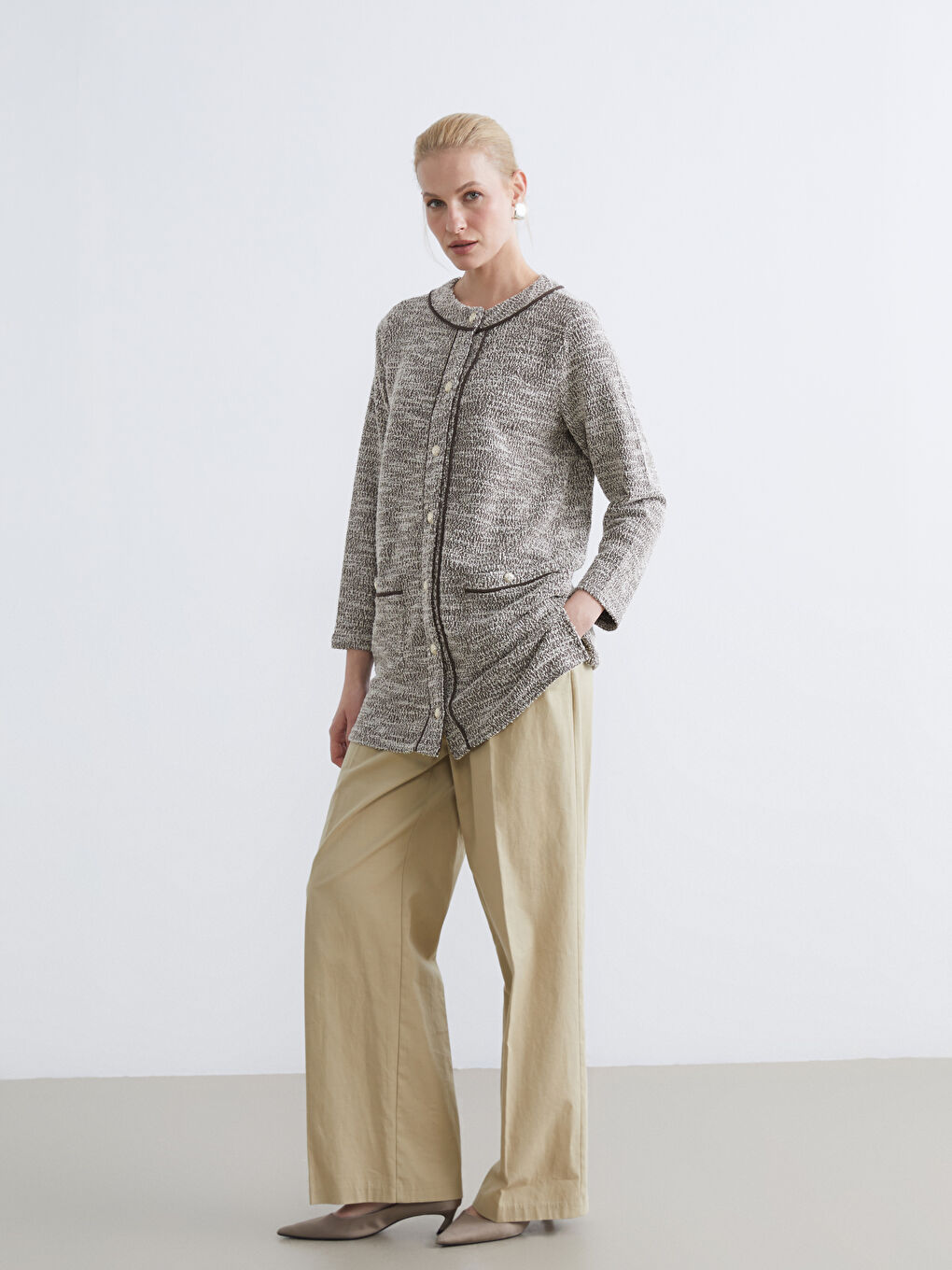 Kahverengi Bisiklet Yaka Kadın Hırka-1