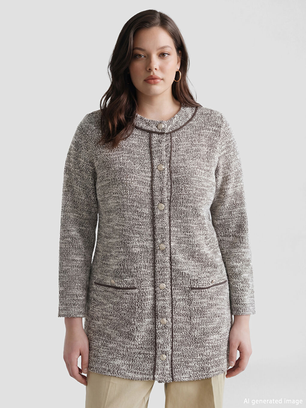 Kahverengi Bisiklet Yaka Kadın Hırka-1