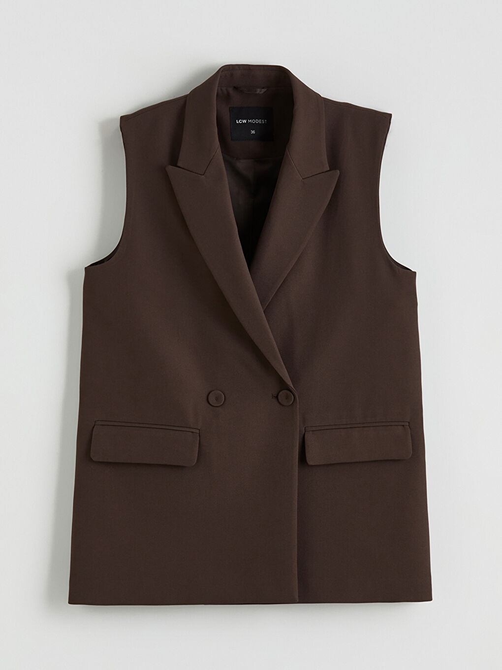 Kahverengi Kruvaze Yaka Kadın Klasik Yelek-5