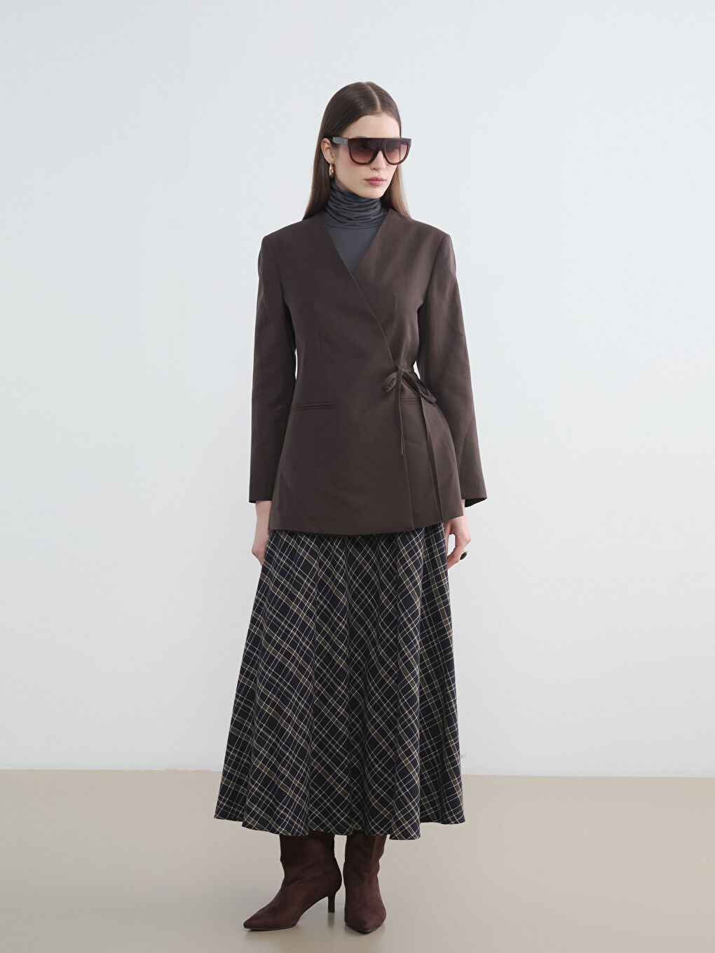 Kahverengi Kruvaze Yaka Kadın Blazer Ceket-6