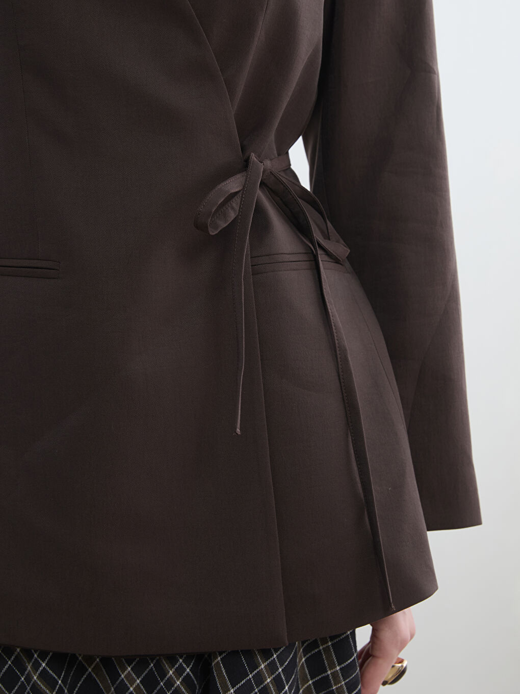 Kahverengi Kruvaze Yaka Kadın Blazer Ceket-9