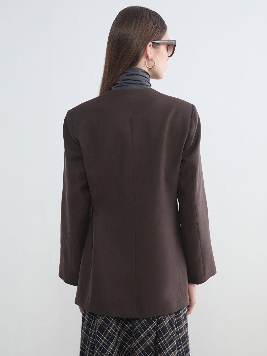 Kahverengi Kruvaze Yaka Kadın Blazer Ceket-11