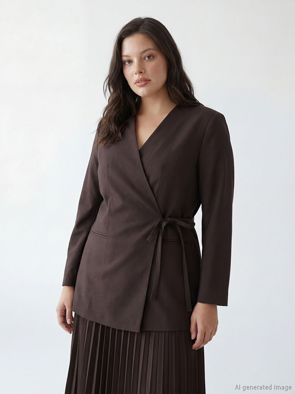 Kahverengi Kruvaze Yaka Kadın Blazer Ceket-3