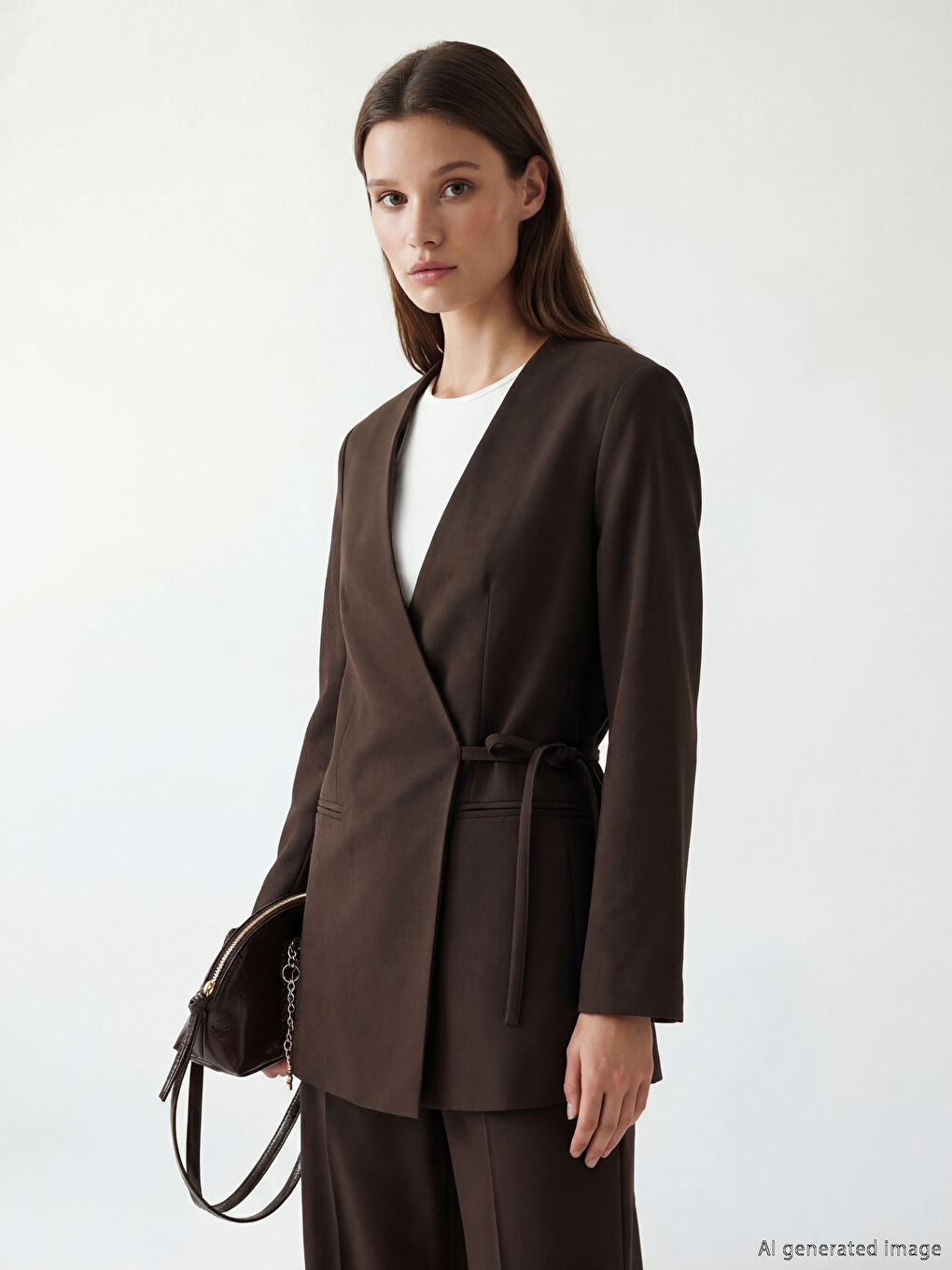 Kahverengi Kruvaze Yaka Kadın Blazer Ceket-2