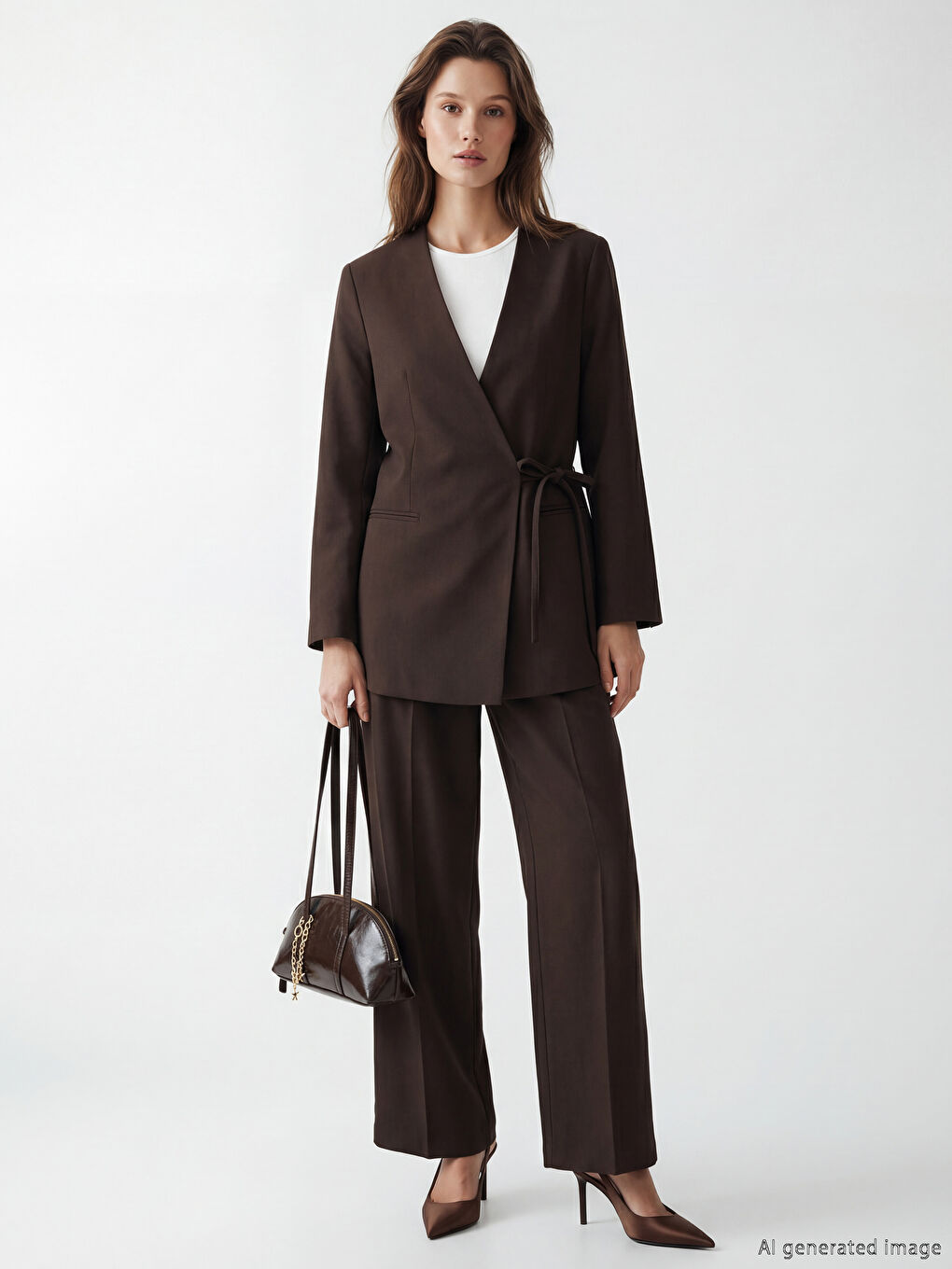 Kahverengi Kruvaze Yaka Kadın Blazer Ceket-7