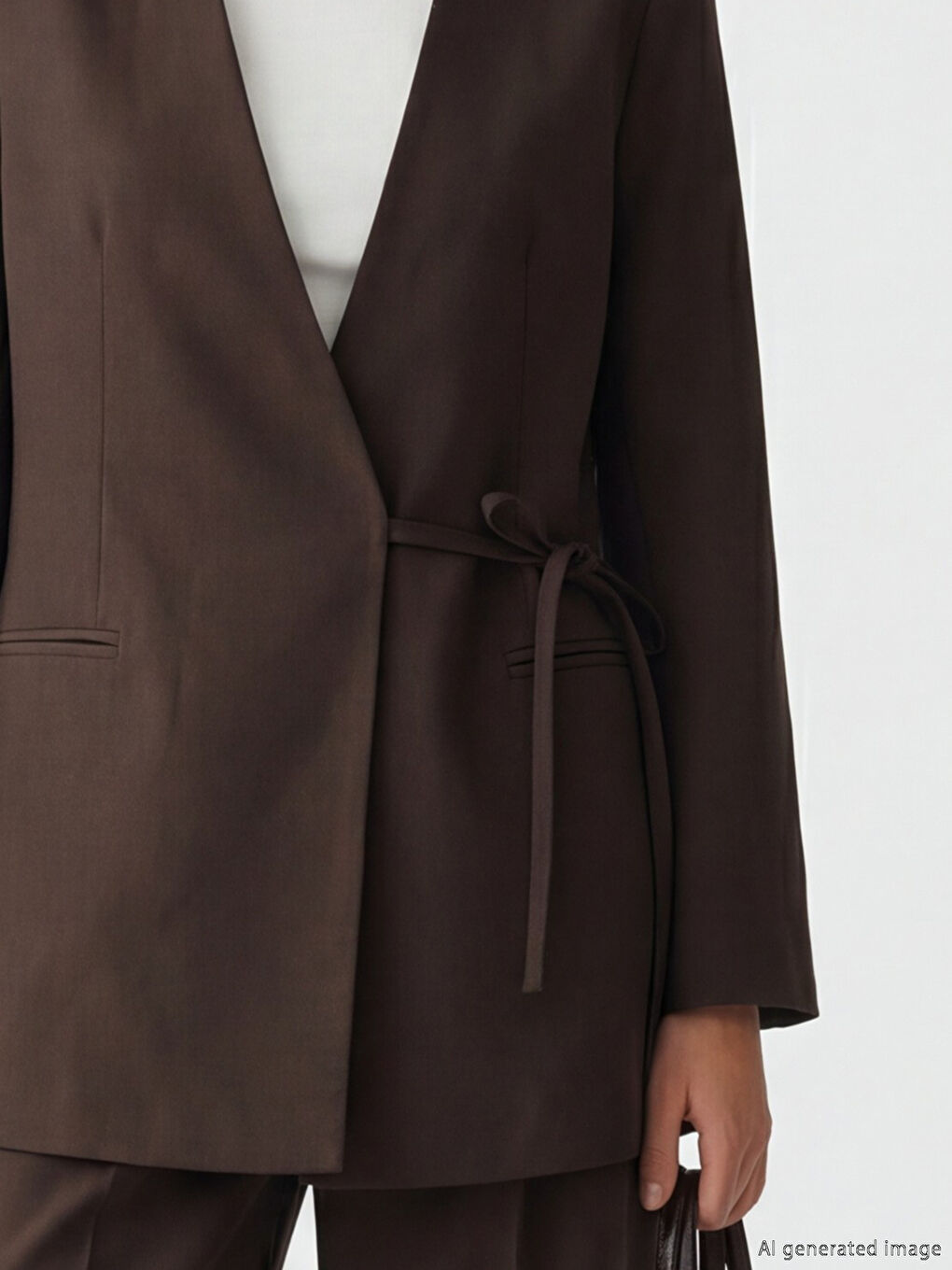 Kahverengi Kruvaze Yaka Kadın Blazer Ceket-10