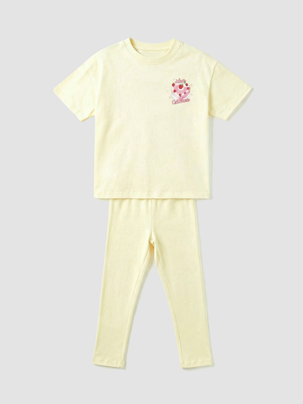Sarı Baskılı Kısa Kollu Kız Çocuk Pijama Takım