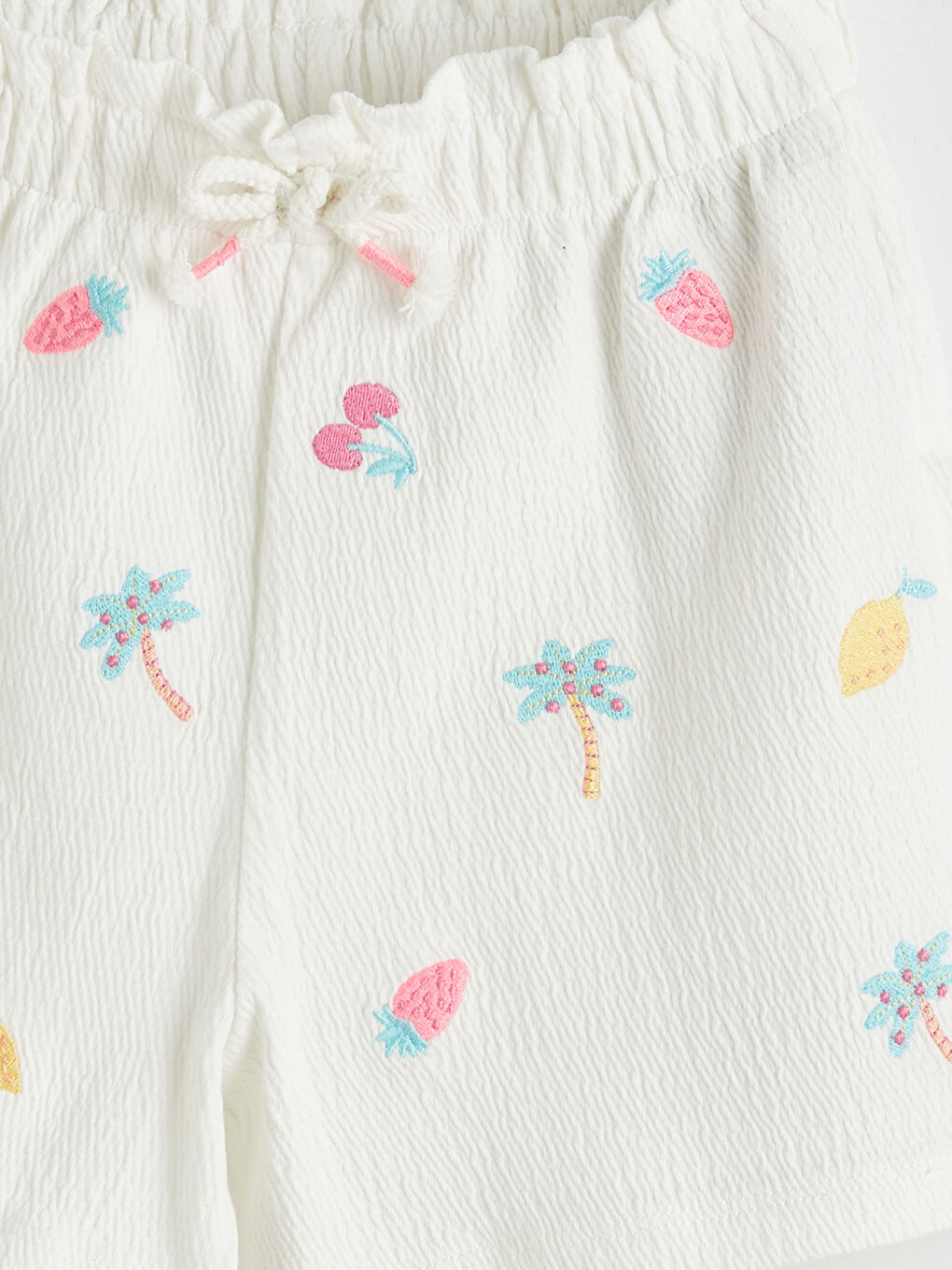 Elastic Waist Embroidered Girls' Shorts-2