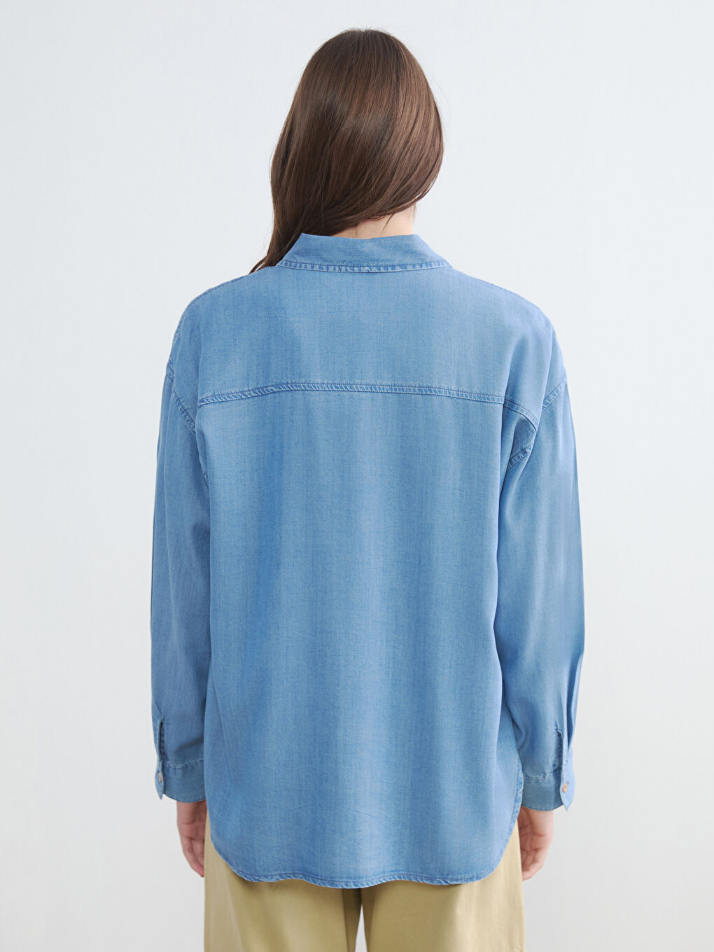 İndigo Oversize Kadın Jean Gömlek-3