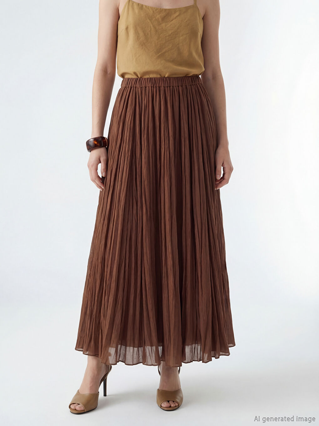 Φούστα από σιφόν με πλισέ και ελαστική μέση για γυναίκες-1