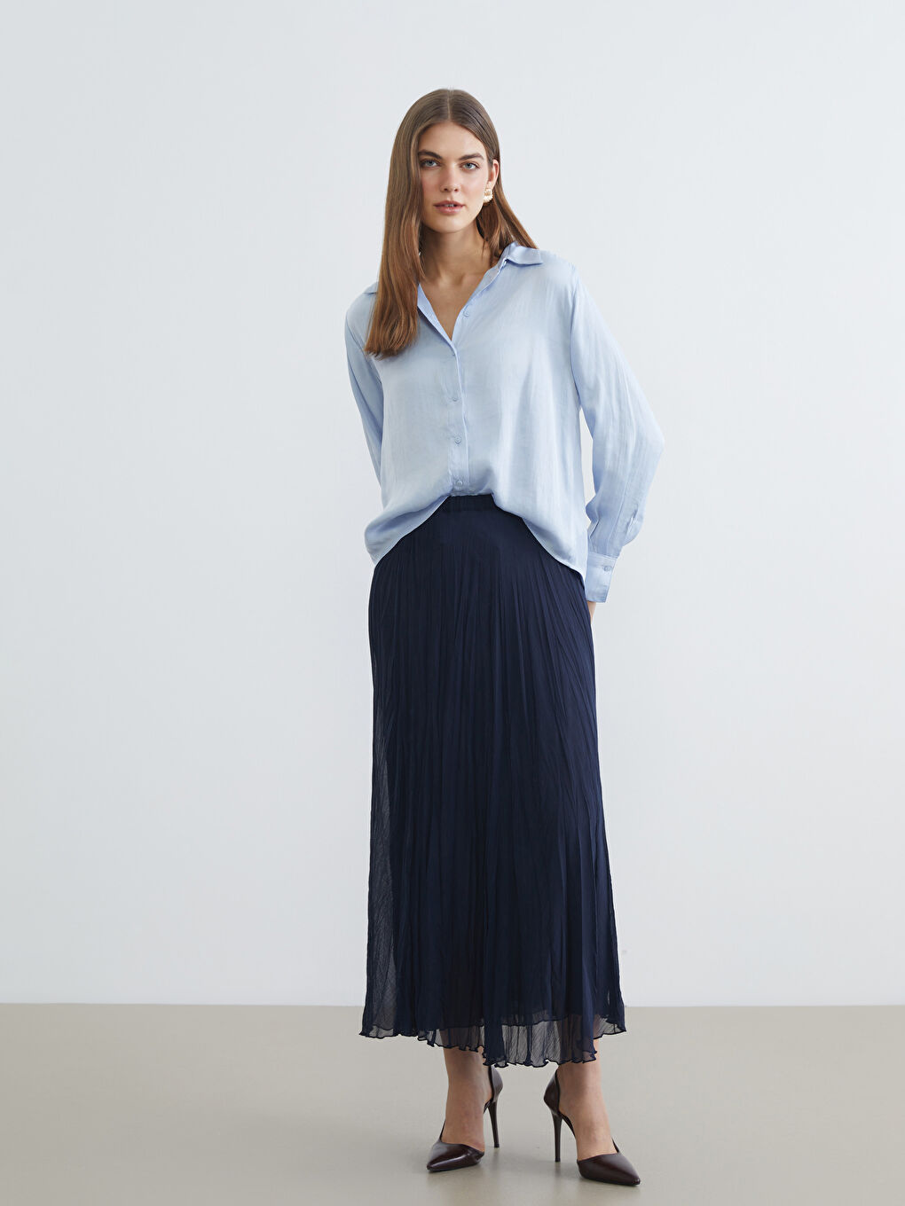 Beli Lastikli Pileli Şifon Etek