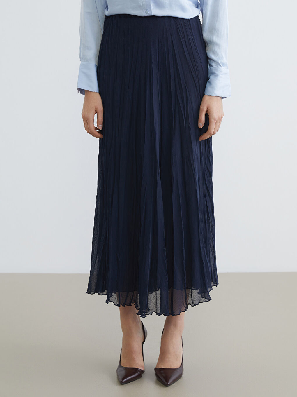 Beli Lastikli Pileli Şifon Etek-1