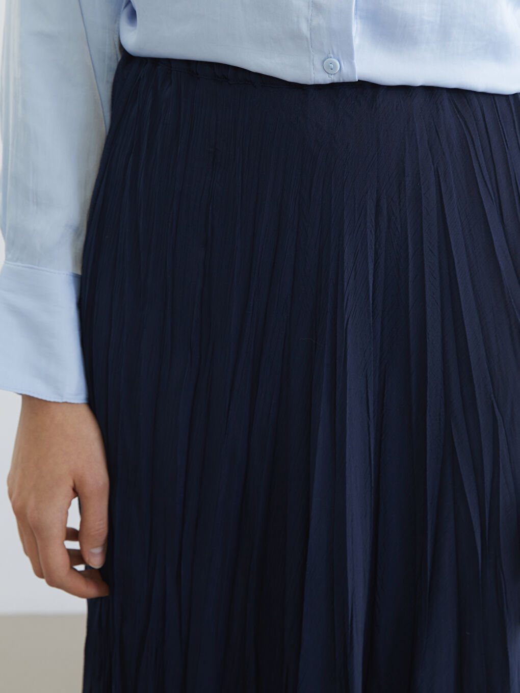 Beli Lastikli Pileli Şifon Etek-2