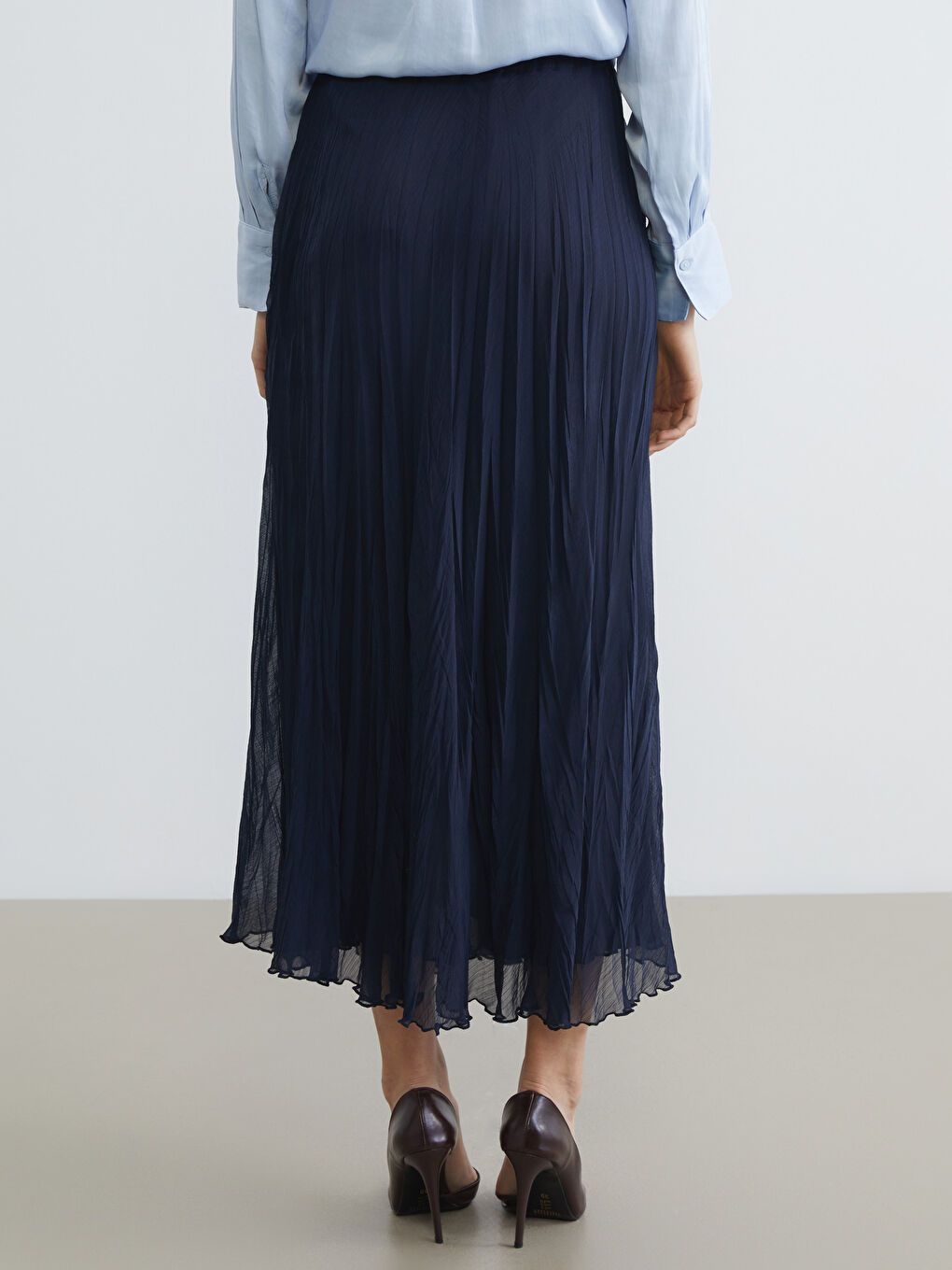 Beli Lastikli Pileli Şifon Etek-3