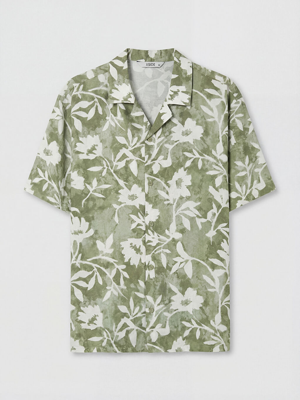 Yeşil Regular Fit Resort Yaka Çiçek Desenli Erkek Gömlek