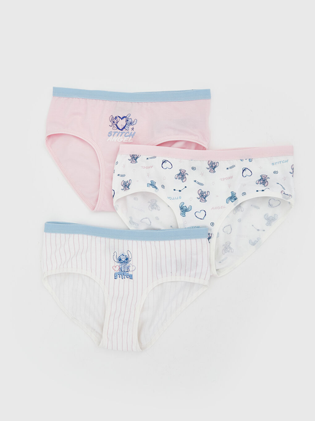 Beyaz Stitch ve Angel Baskılı Kız Çocuk Külot 3'lü