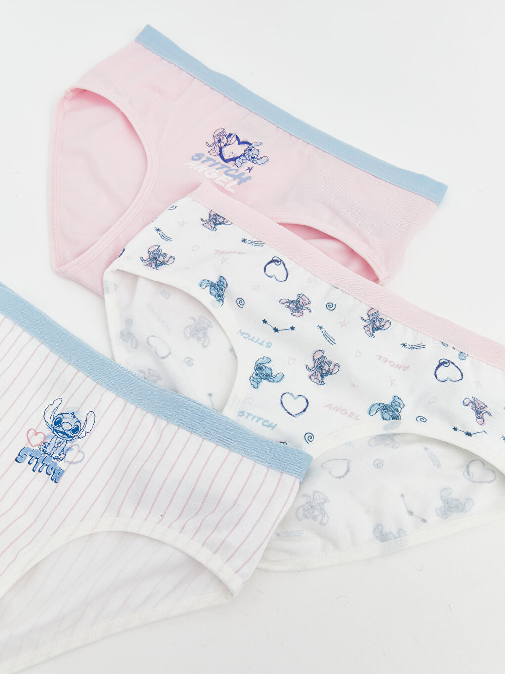 Beyaz Stitch ve Angel Baskılı Kız Çocuk Külot 3'lü-1