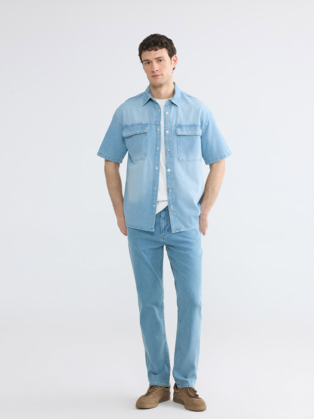 İndigo Rahat Kalıp Erkek Jean Gömlek-1