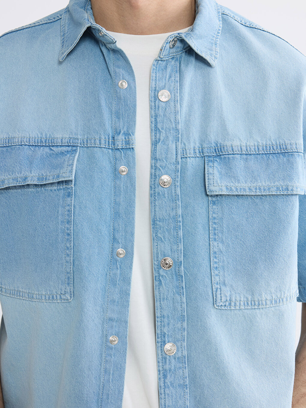 İndigo Rahat Kalıp Erkek Jean Gömlek-2