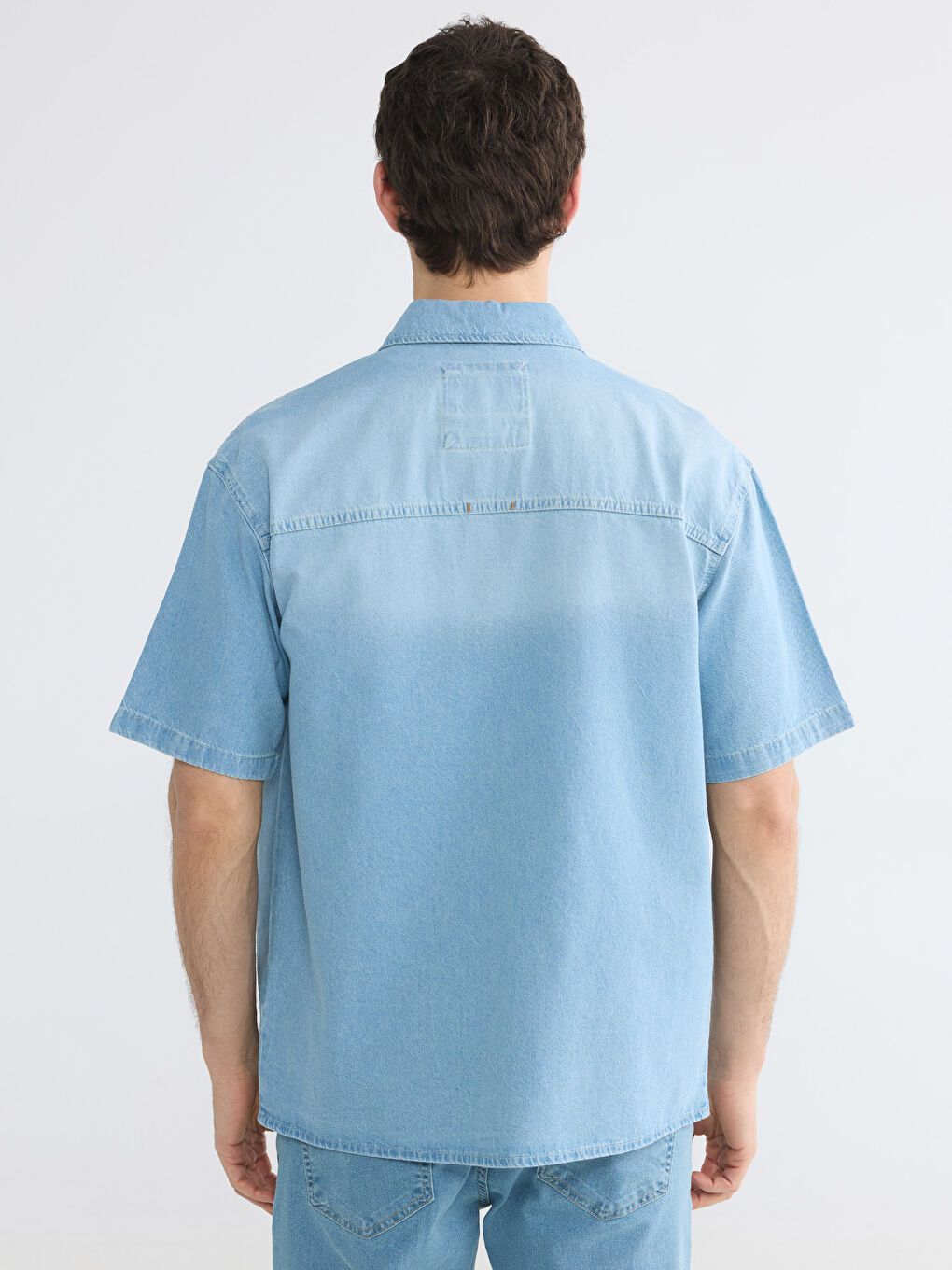 İndigo Rahat Kalıp Erkek Jean Gömlek-3