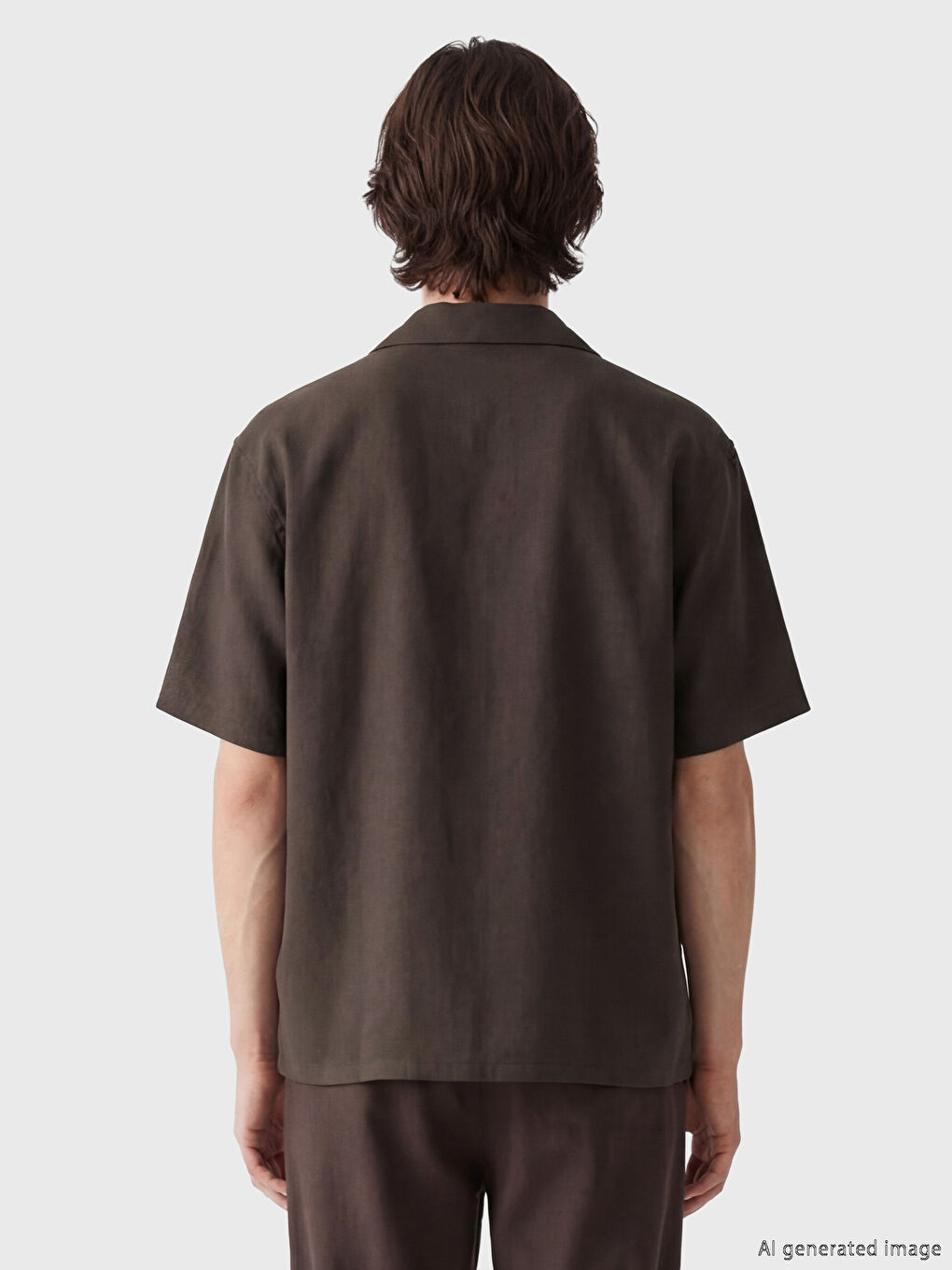 Kahverengi Loose Fit Keten Görünümlü Erkek Gömlek-2