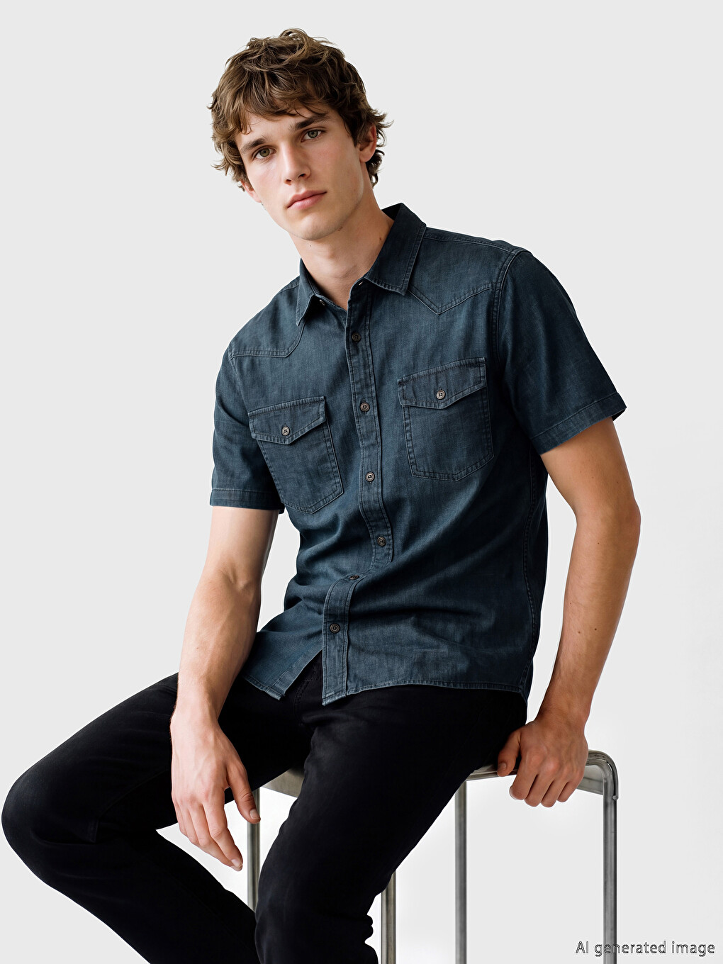 İndigo Regular Fit Erkek Jean Gömlek