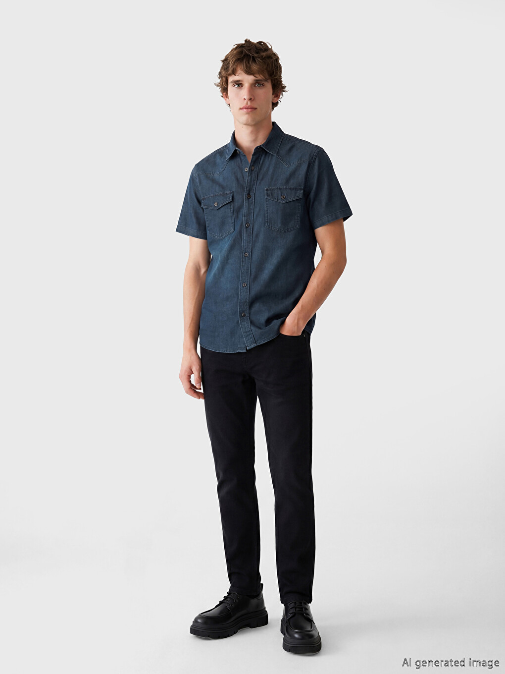İndigo Regular Fit Erkek Jean Gömlek-1