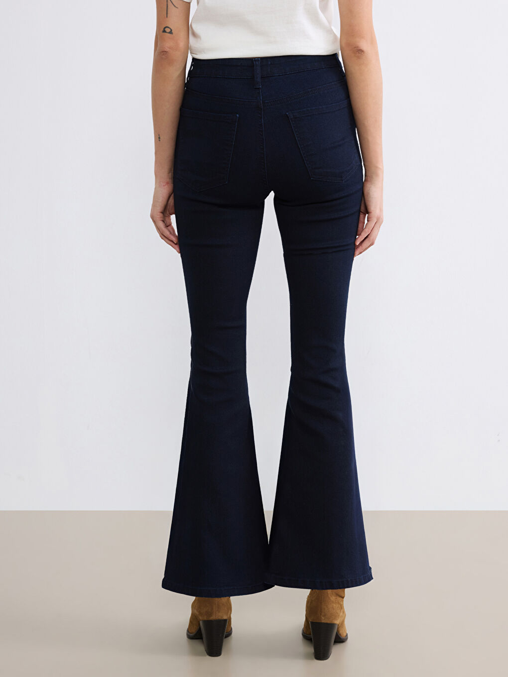 Lacivert Yüksek Bel Mars Flare Kadın Jean Pantolon-3