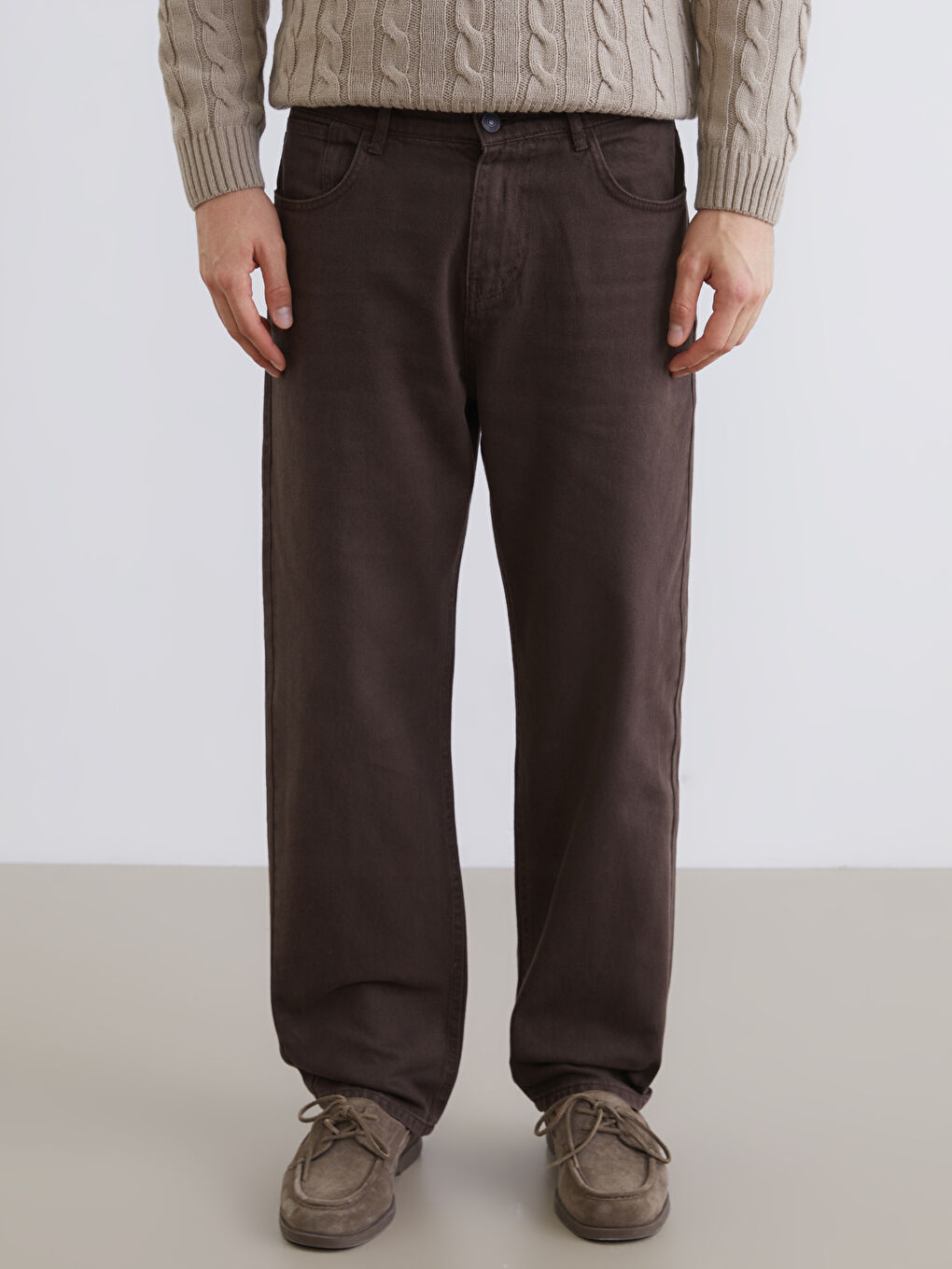 Kahverengi Baggy Fit Erkek Jean Pantolon-1