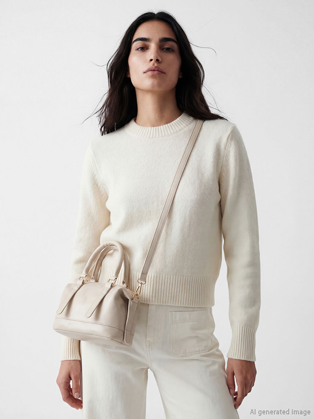 Bej Deri Görünümlü Kadın Omuz Çantası